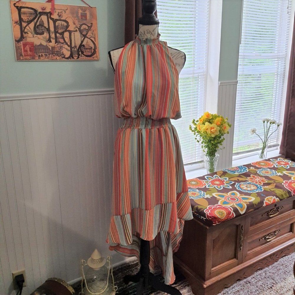 Belle + Sky Multi Striped Hi Low Sleeveless Dress